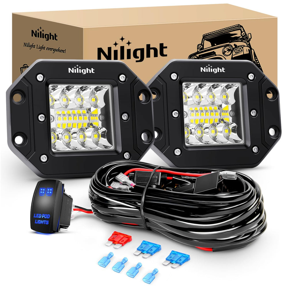 Nilight front view flush mount pods showing compact housing and bright lens for sleek install