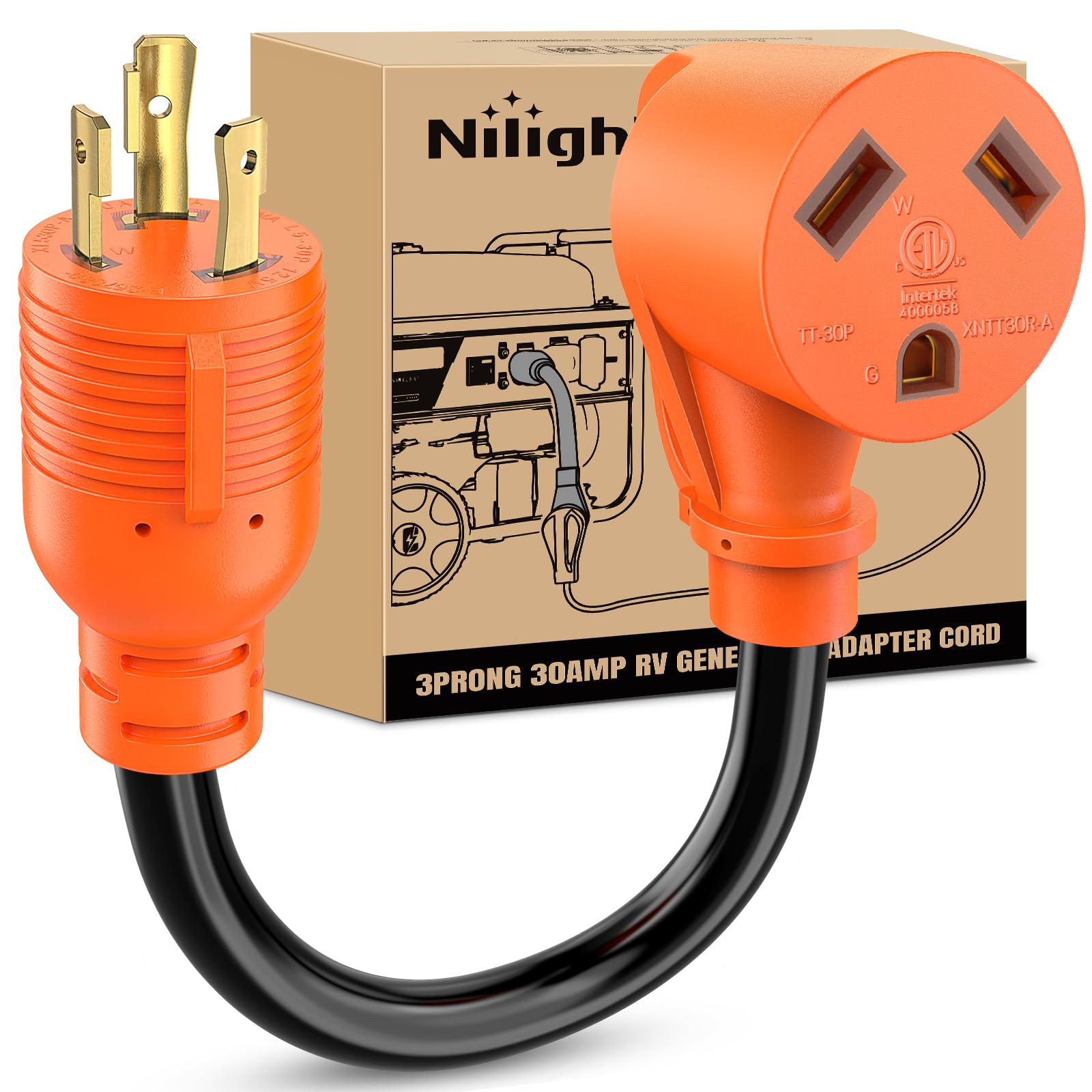 Nilight front view of L5-30P to TT-30R plug showing secure connection benefit