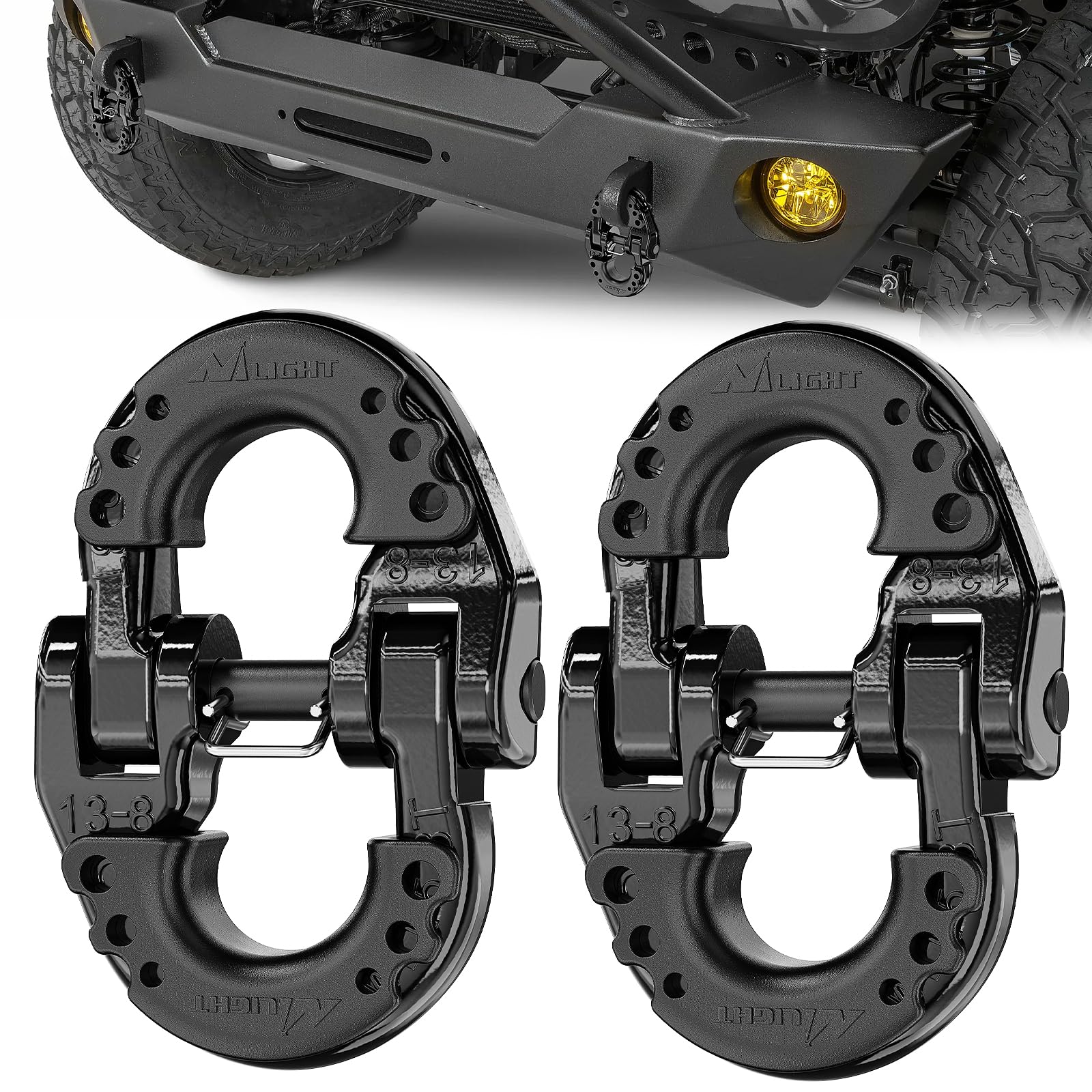 Nilight front view of connector link showing durable forged alloy and finish benefit