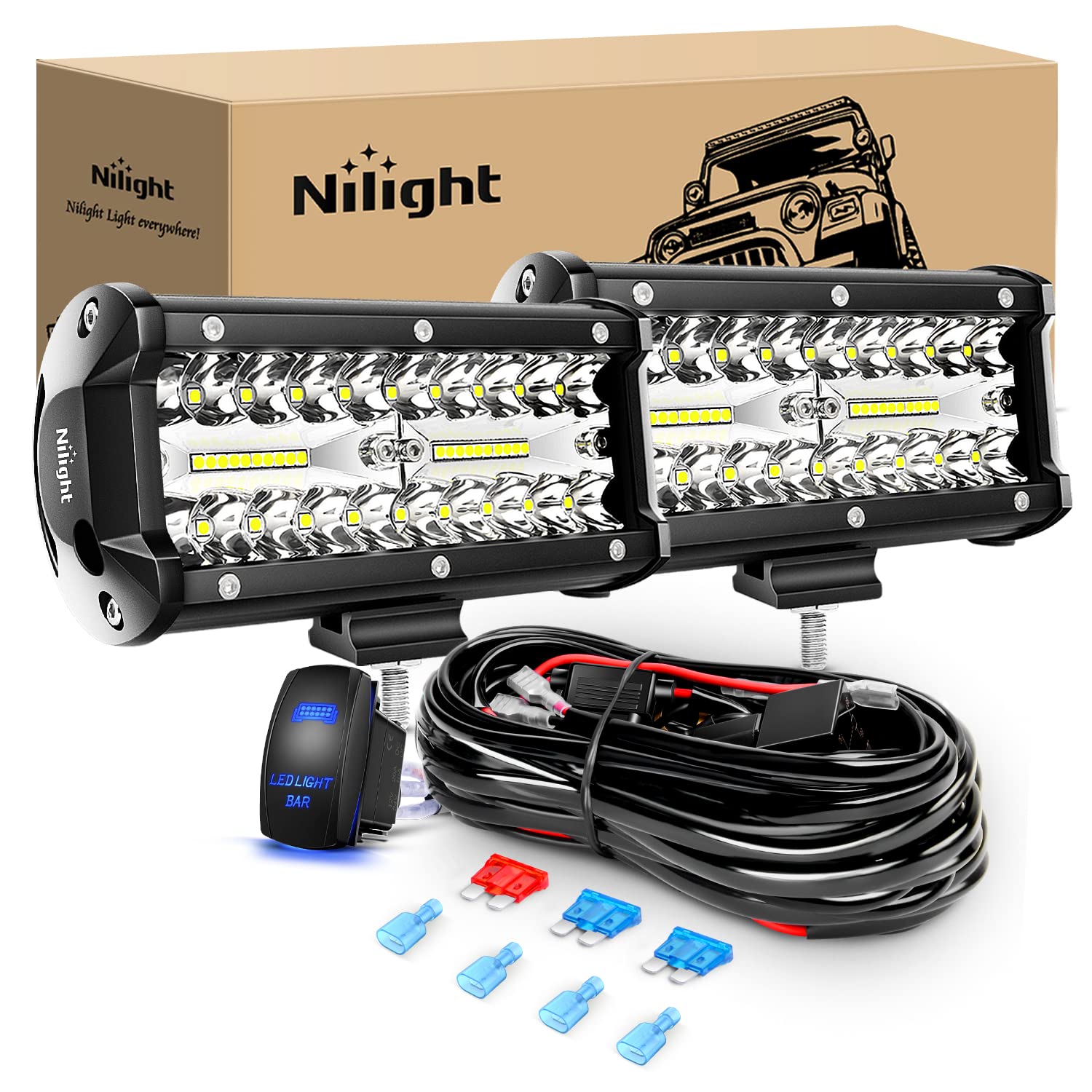 Nilight front view of 6.5-inch LED bar showing bright lens for improved visibility