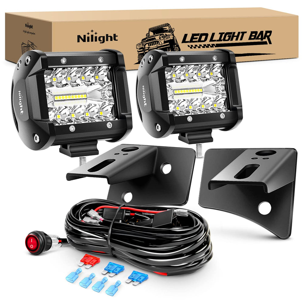 Nilight front view of pods mounted on A-pillar showing improved road visibility