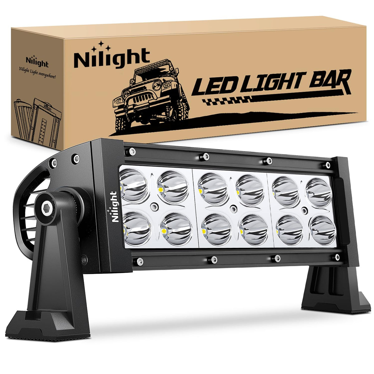 Nilight front profile of 36W spot LED light bar showing compact design and focused beam benefit