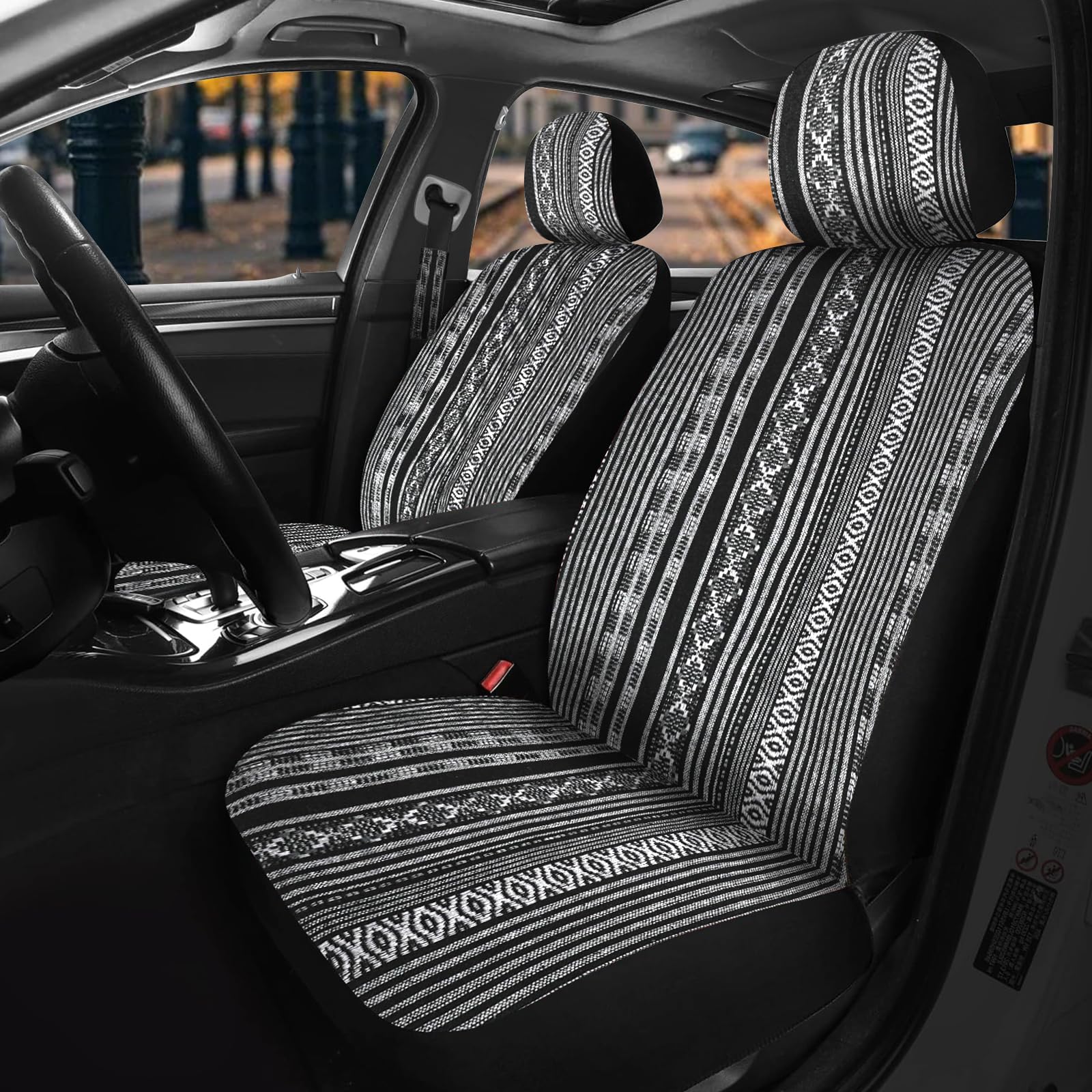 Nilight front seat covers packaging showing included 2PCS and instructions benefit easy setup