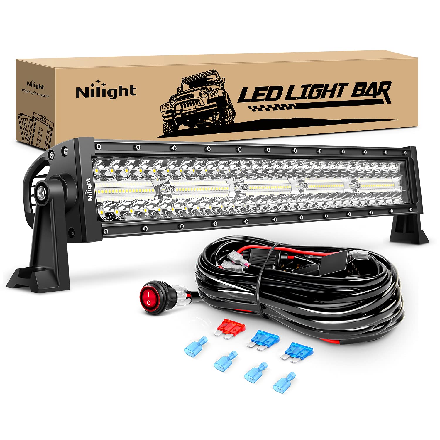 Nilight front view of 22-inch light bar showing full face and wide output benefit