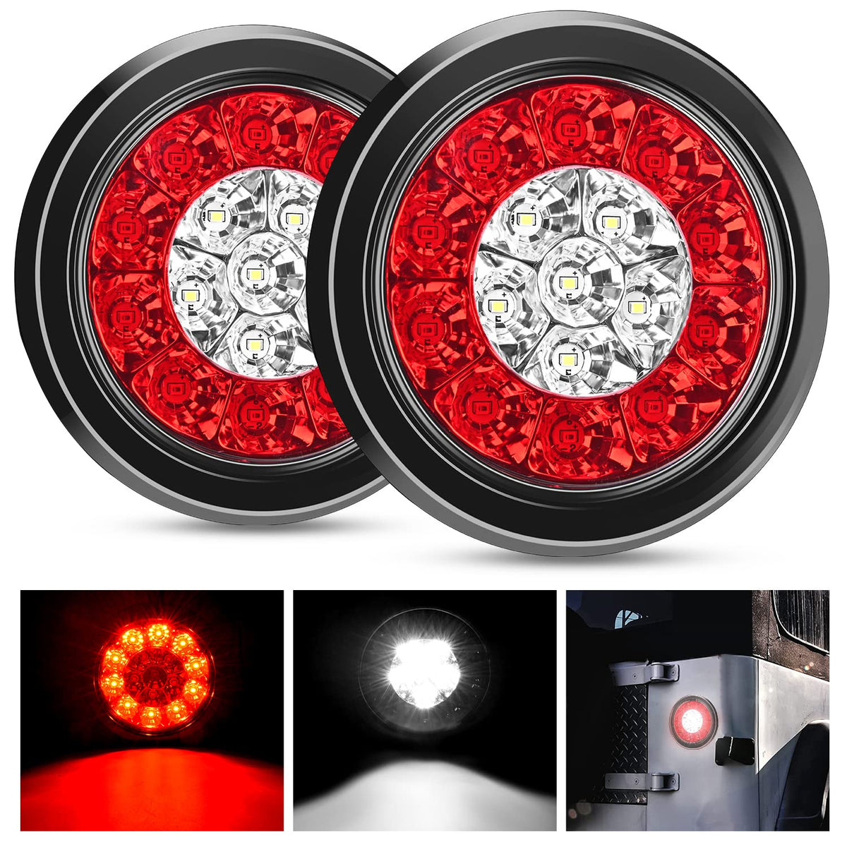 Nilight front view 4-inch LED tail light showing bright signal benefit