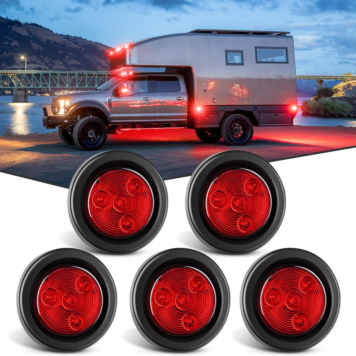 Nilight front view of five round red LED markers showing compact profile and visibility