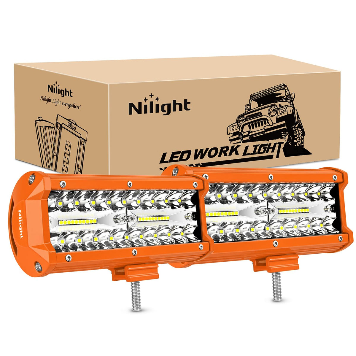 Nilight front view of 6.5-inch LED light bar pair showing bright beam benefit