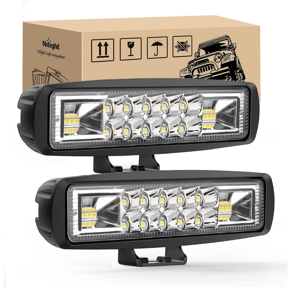 Nilight front view of 6-inch LED pods showing compact pair and bright benefit