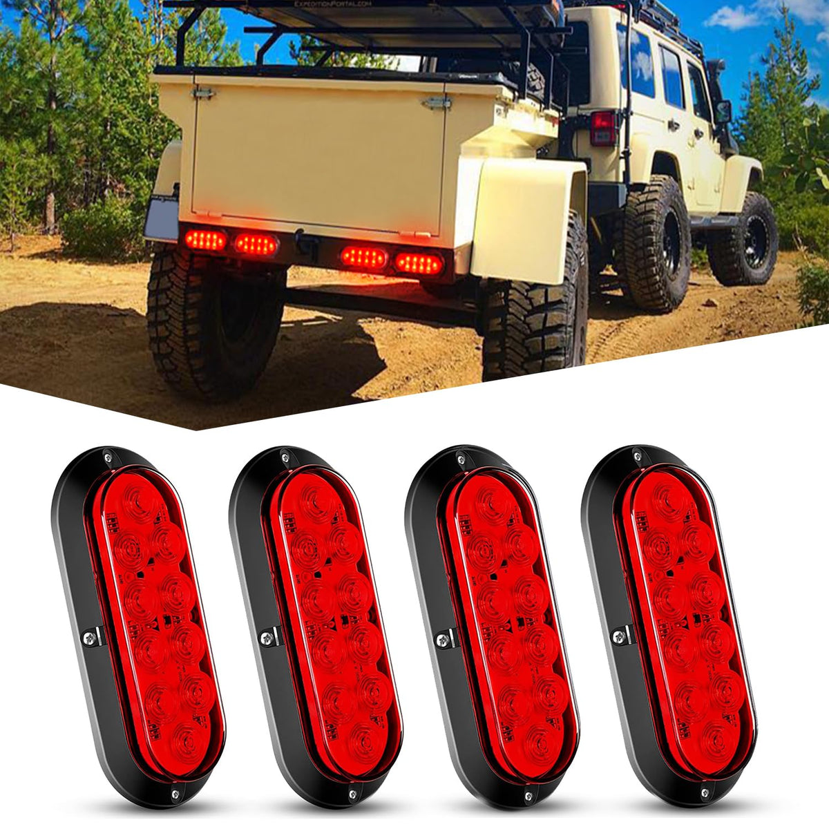 Nilight front view of 6-inch oval tail light showing clear red beam and visibility