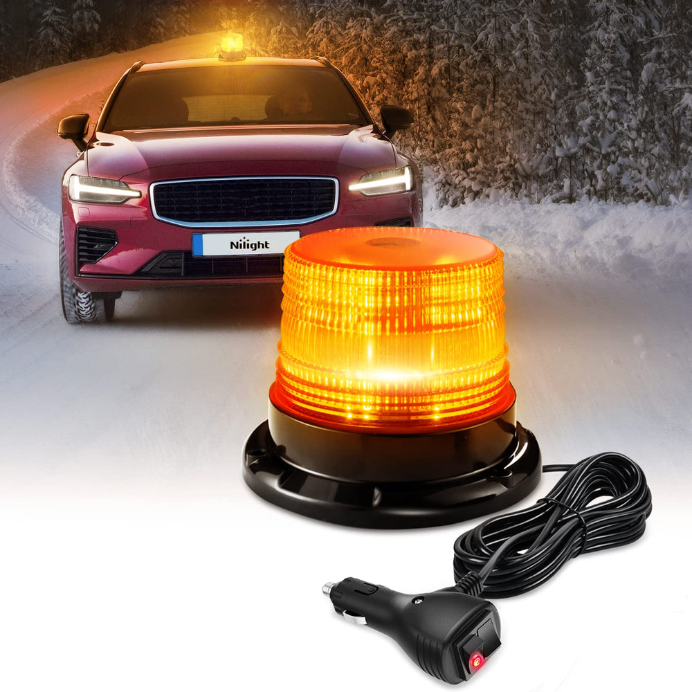 Nilight front view amber strobe showing bright 360° light and clear warning
