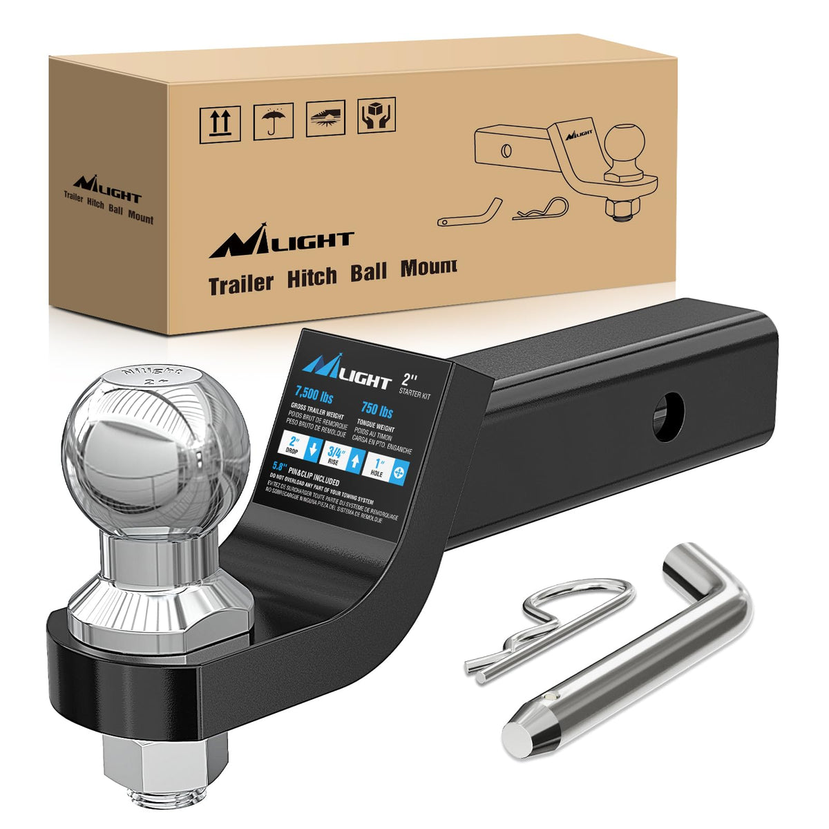 Nilight front view of assembled ball mount showing durable design and fit