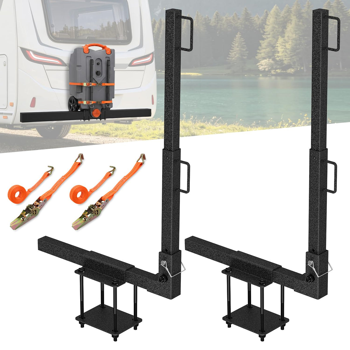 Nilight front view of assembled bumper tote tank rack showing secure fit benefit
