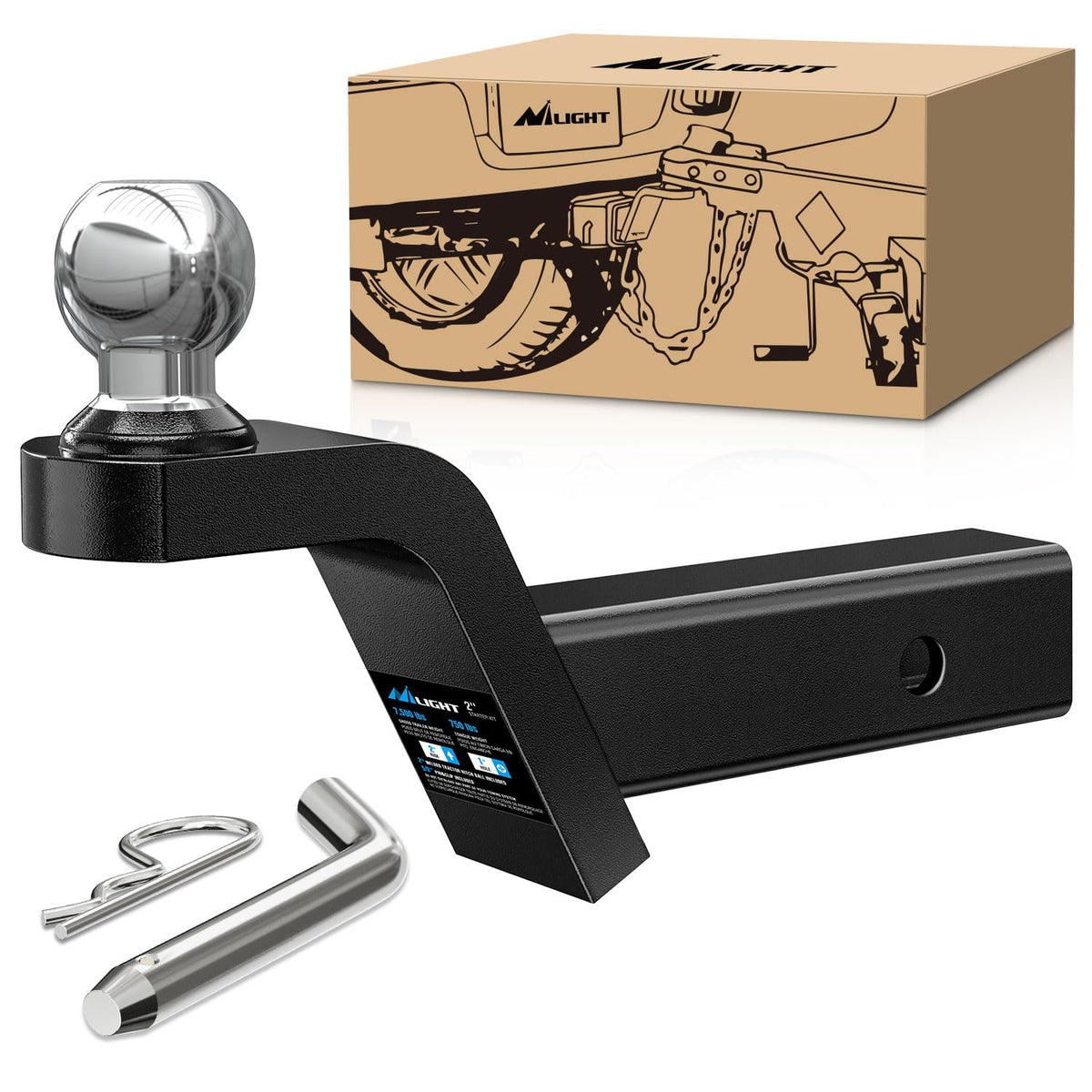Nilight front view of ball mount showing ready-to-install design and secure towing