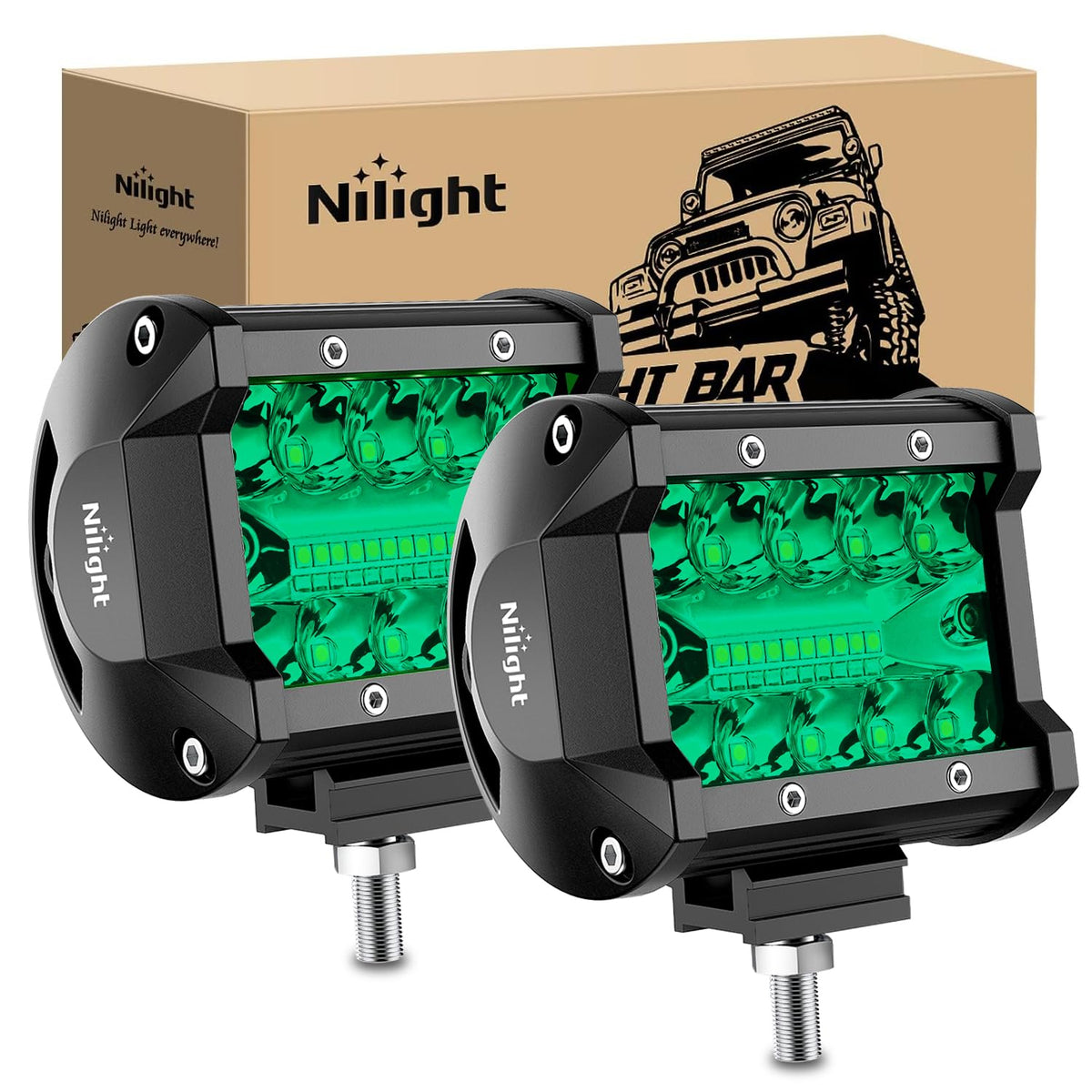 Nilight front view of pod showing compact durable housing and bright green output