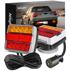 Nilight front view magnetic LED trailer lights showing complete kit for quick setup
