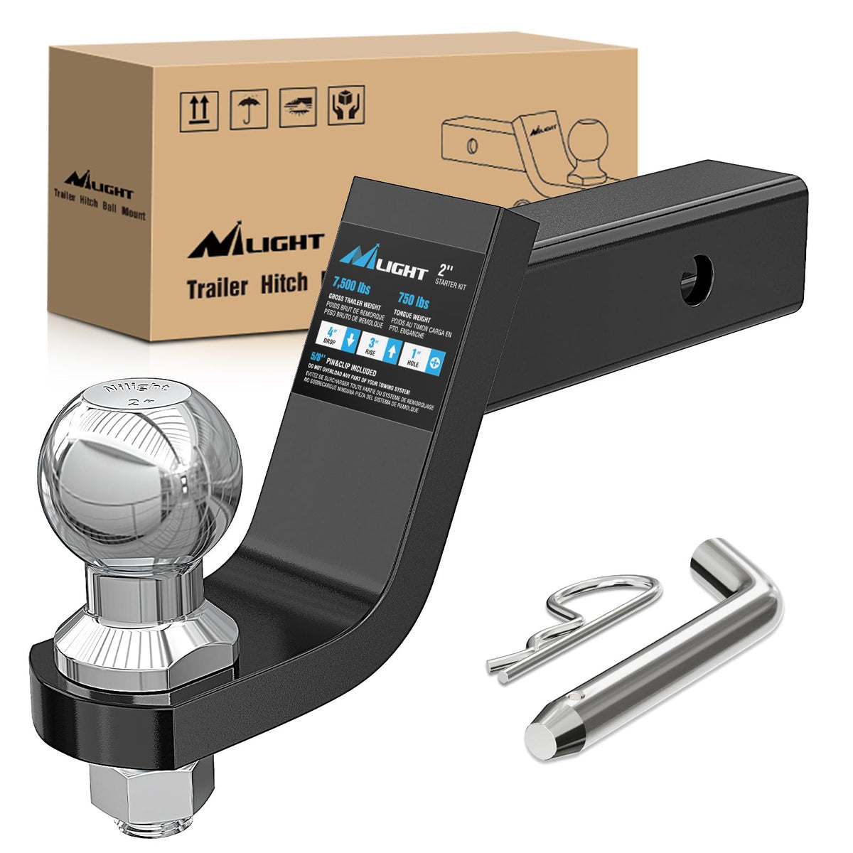 Nilight front view of ball mount showing ready-to-tow strength