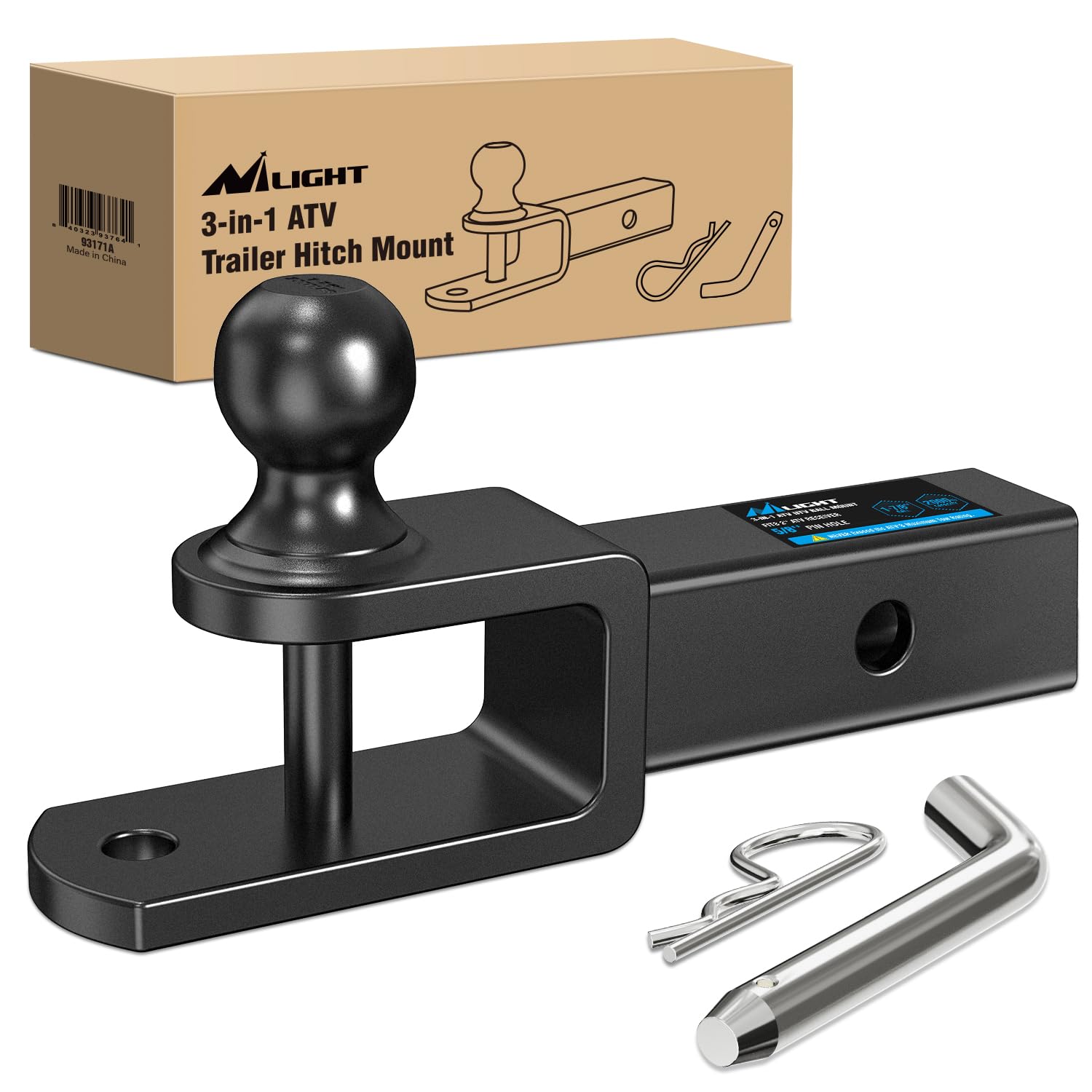 Nilight front view showing 1-7/8" tow ball and benefits for compact towing