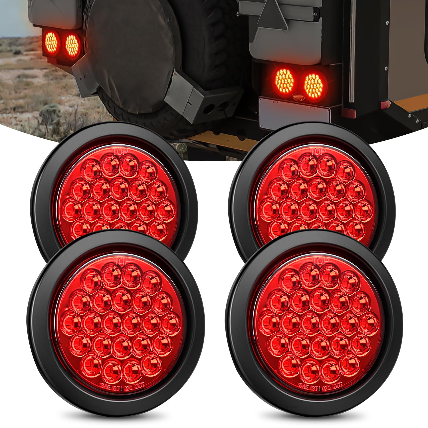 Nilight front view of round tail light showing clear lens and bright output