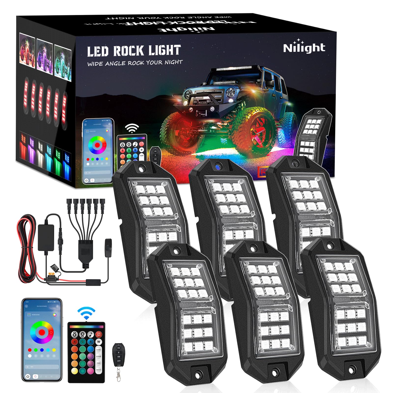 Nilight front view of six-piece kit showing even wheel-well illumination and enhanced aesthetics