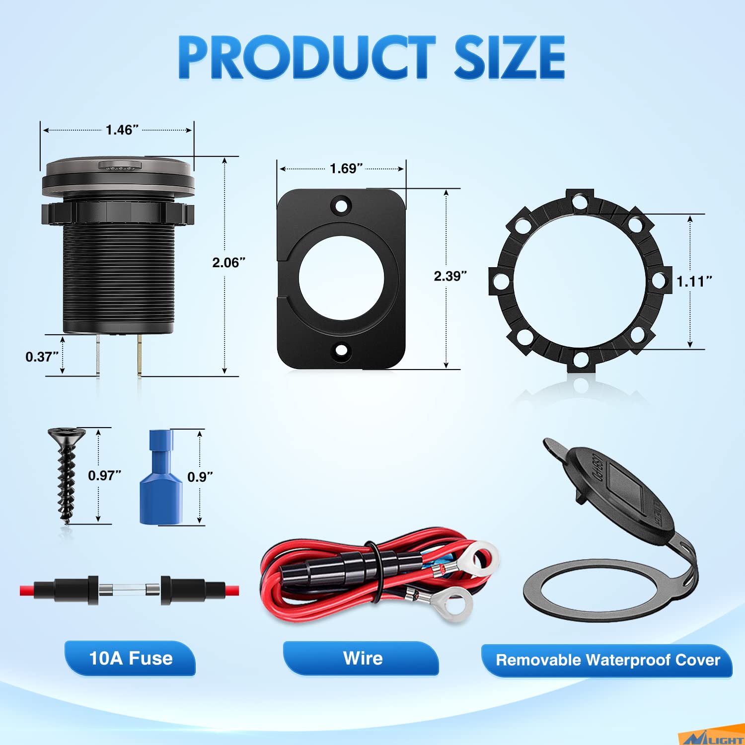Nilight fused power cable and terminals supplying inline protection against overloads