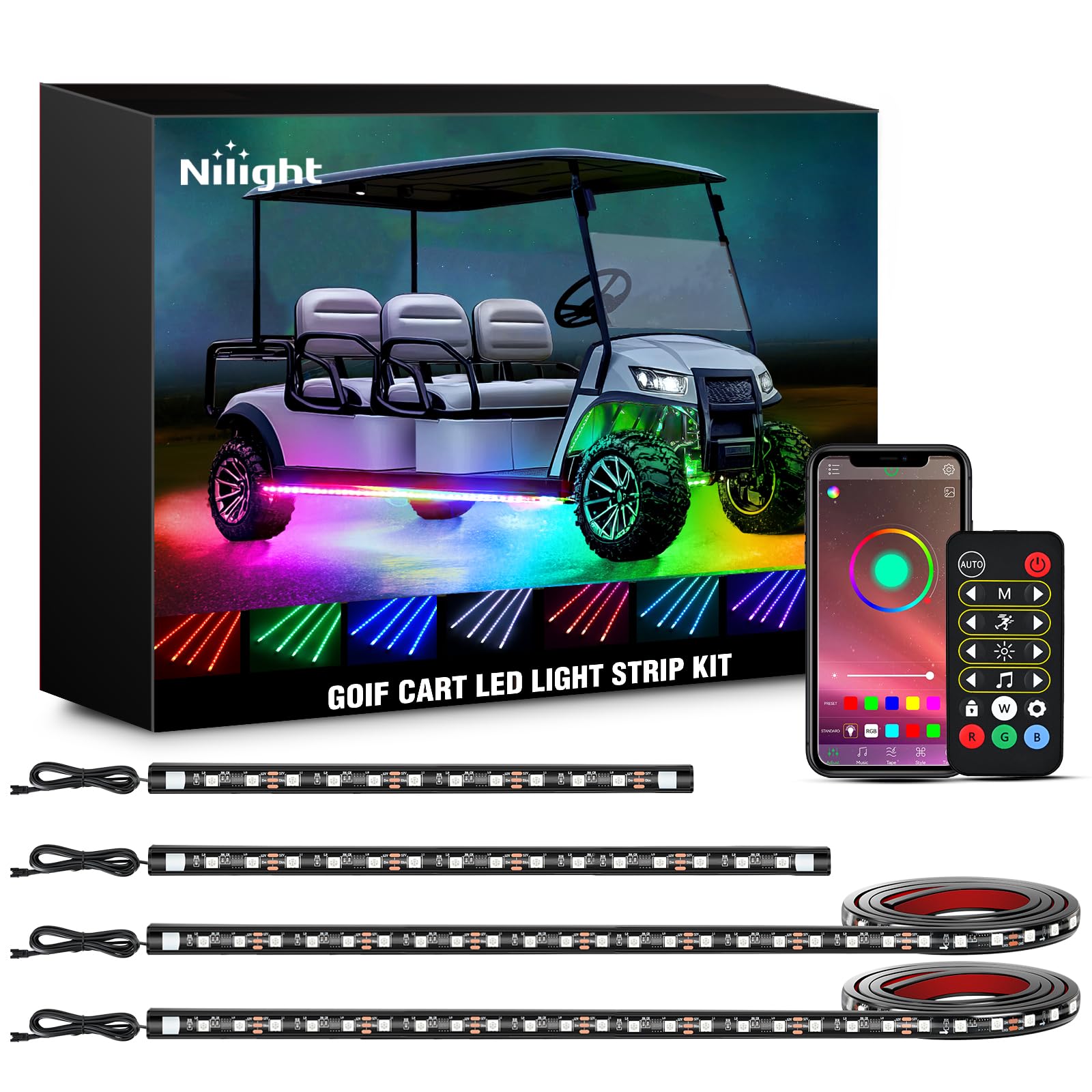 Nilight front view of golf cart underglow showing bright benefit