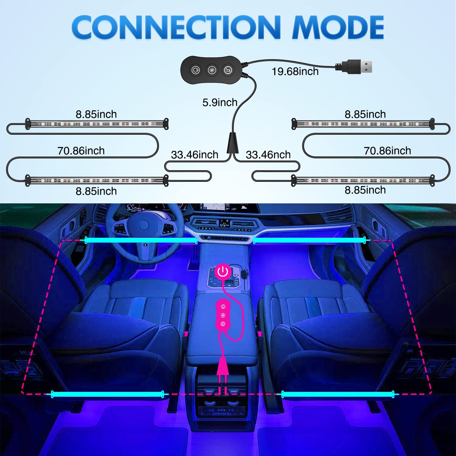 Nilight installed inside car at night creating ambient mood lighting