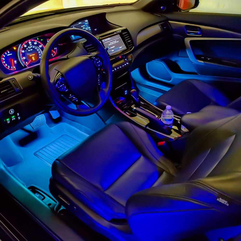 Nilight installed in car footwell creating ambient mood lighting