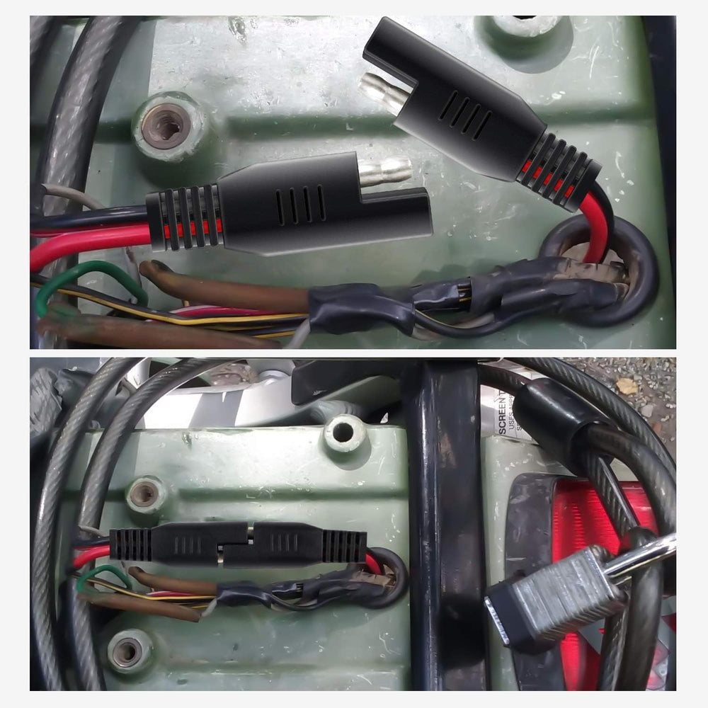 Nilight cable in use on motorcycle showing tidy, safe battery connection benefit