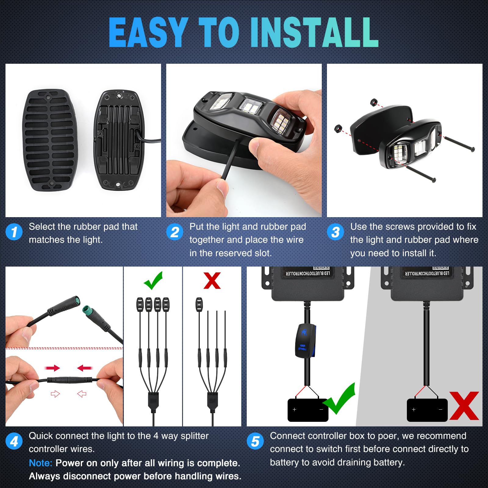 Nilight included mounting screws and rubber pad, ensures secure vibration-resistant fit