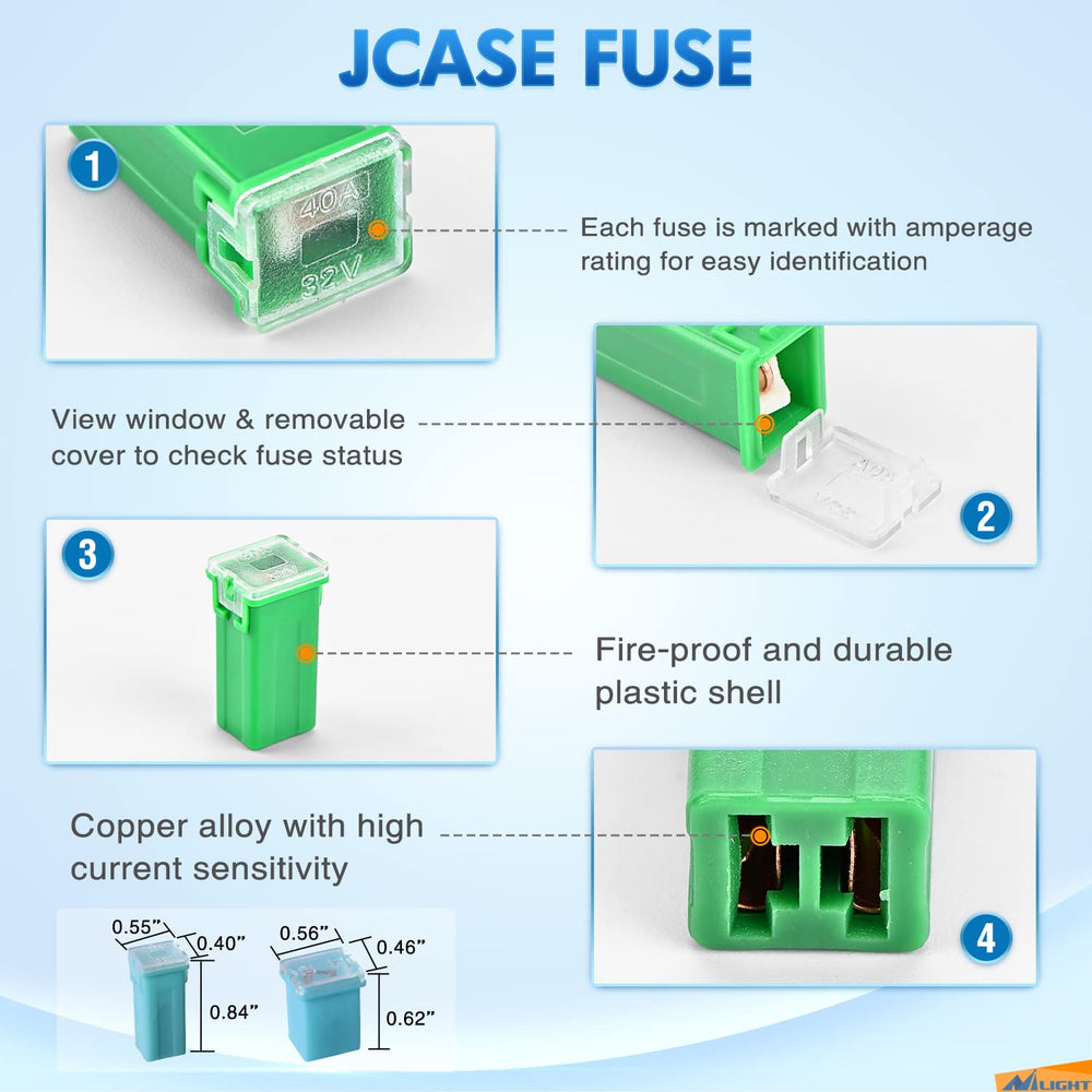 Nilight tall-profile JCASE fuse close-up showing robust contacts and reliability
