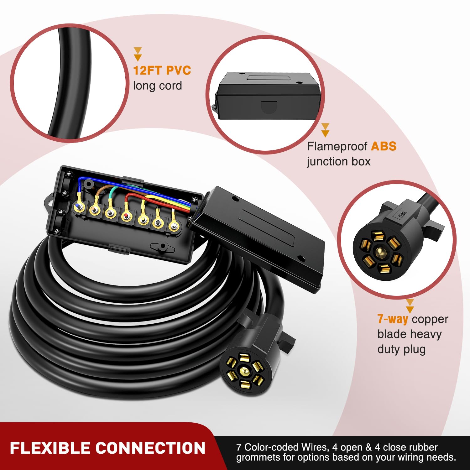 Nilight 12ft cord displayed with measurement for strain-free routing