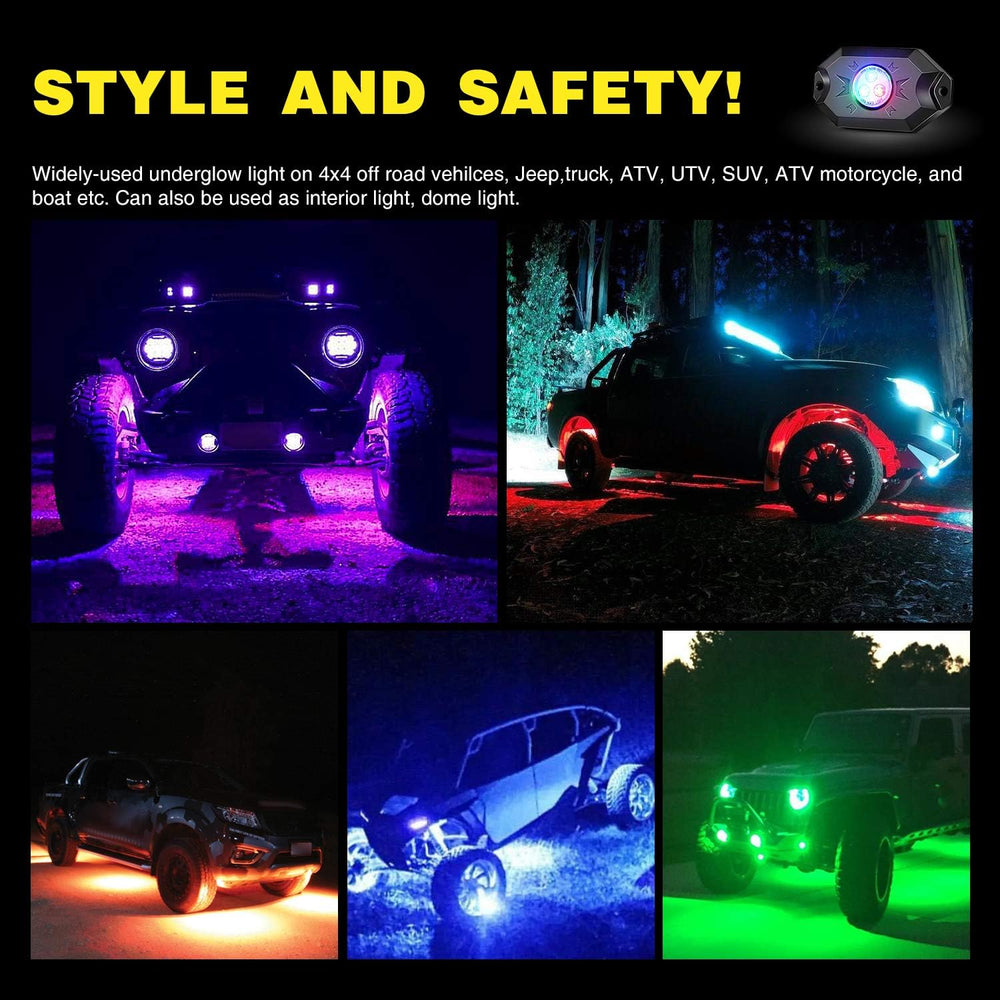 Nilight underglow on off-road vehicle highlighting colorful ambiance while driving