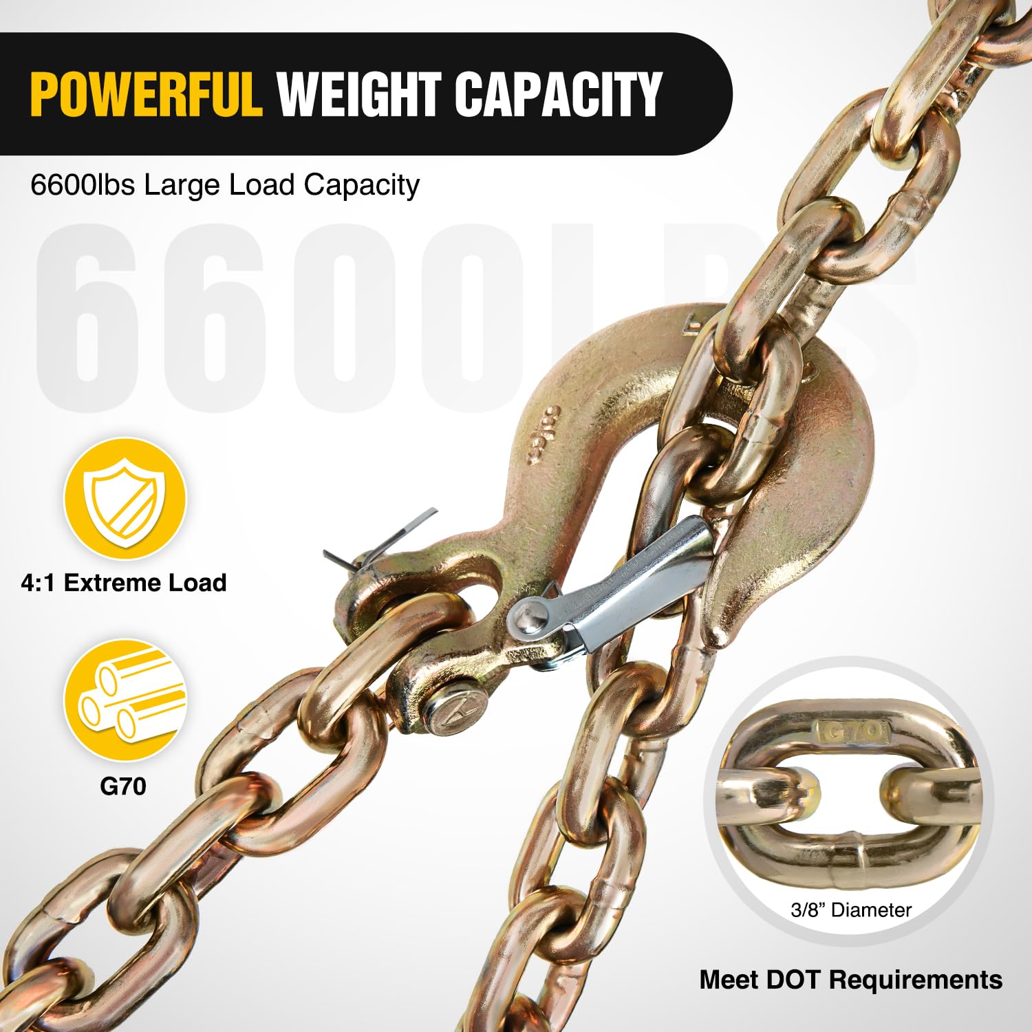 Nilight chain link detail highlighting heat-treated finish for strength and durability