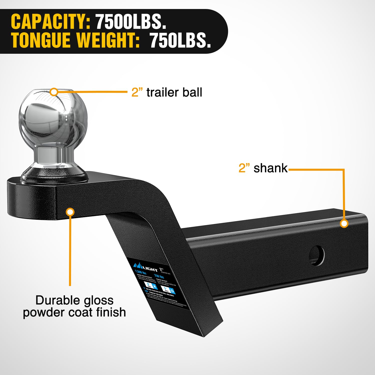 Nilight ball mount inserted in vehicle receiver showing fit and fast mounting