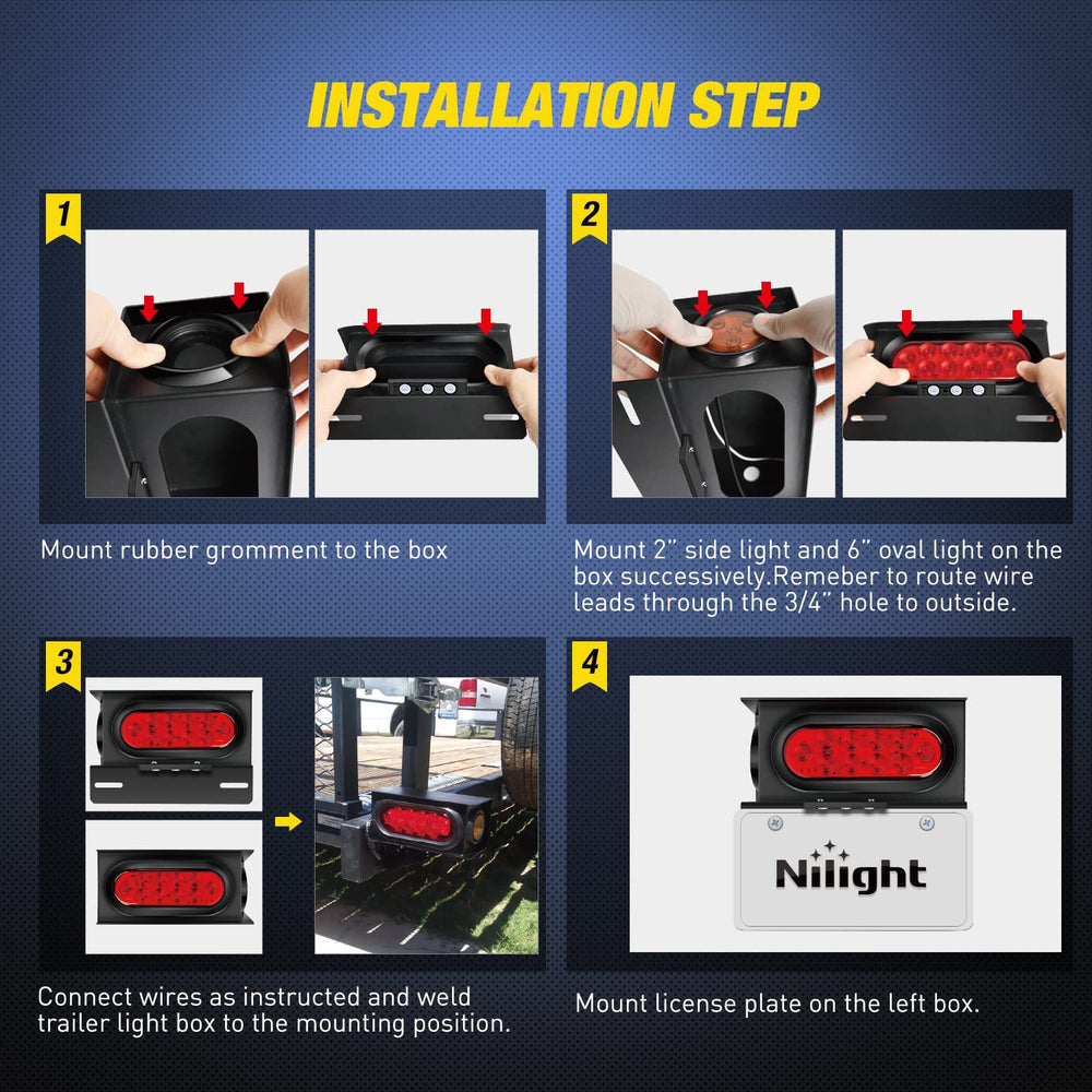 Nilight light box mounted on trailer rear demonstrating protected lights and clean installation