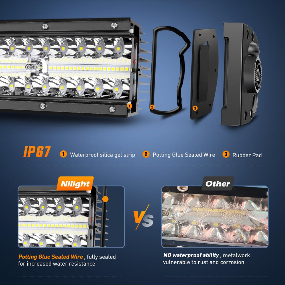 Nilight light bar mounted on truck roof providing bright work and driving light