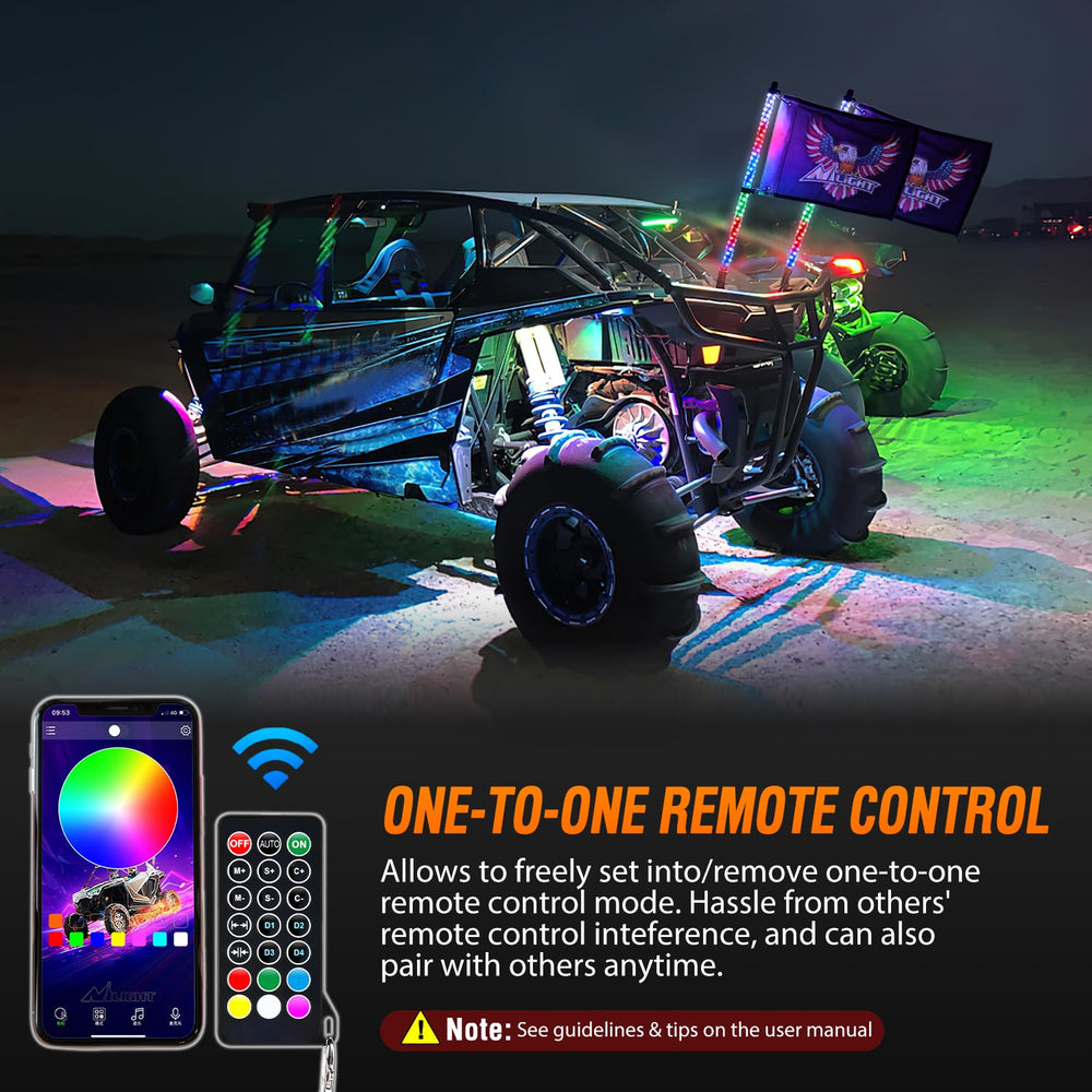 Nilight whips mounted on UTV during night ride improving visibility