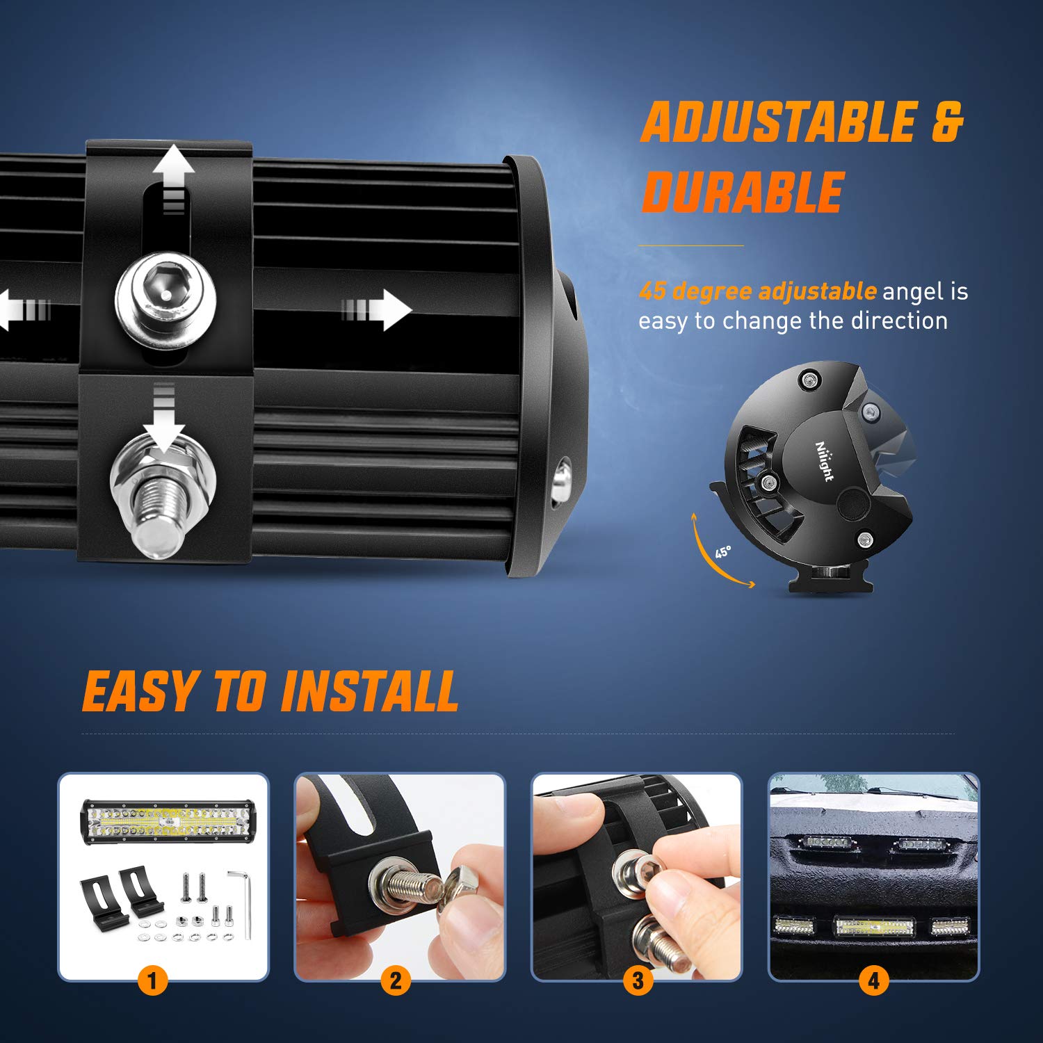 Nilight kit contents with brackets and pods for straightforward installation