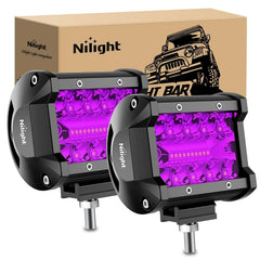 Nilight front view of both purple 4-inch pods showing powerful beam and durable housing