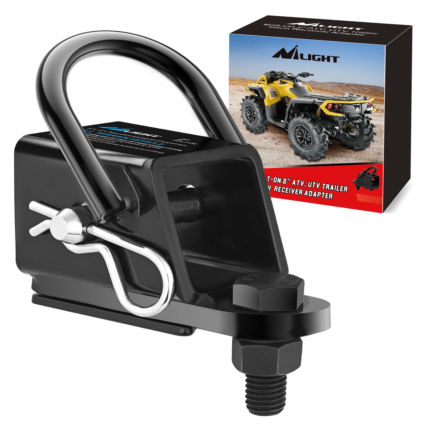 Nilight front view of receiver adapter showing square opening and benefit of versatile towing
