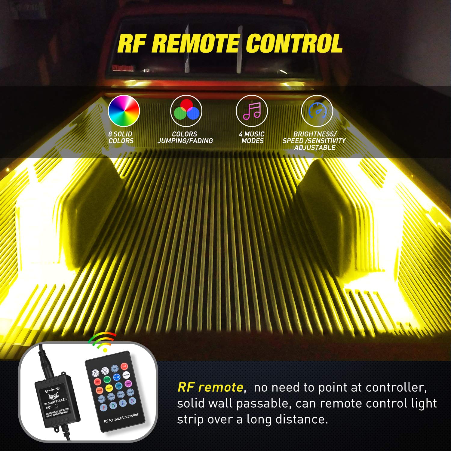 Nilight RF remote control shown with buttons for color and mode convenience