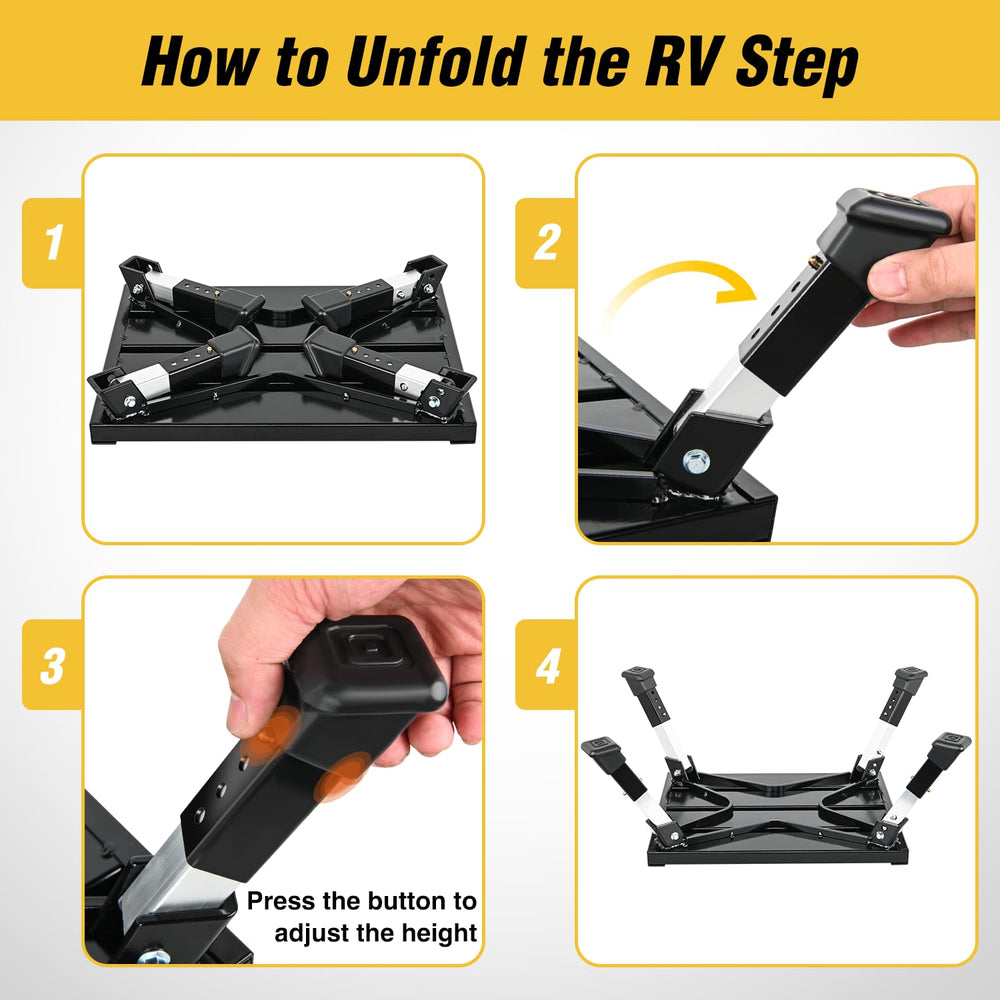 Nilight step in use at RV door providing easier entrance and exit