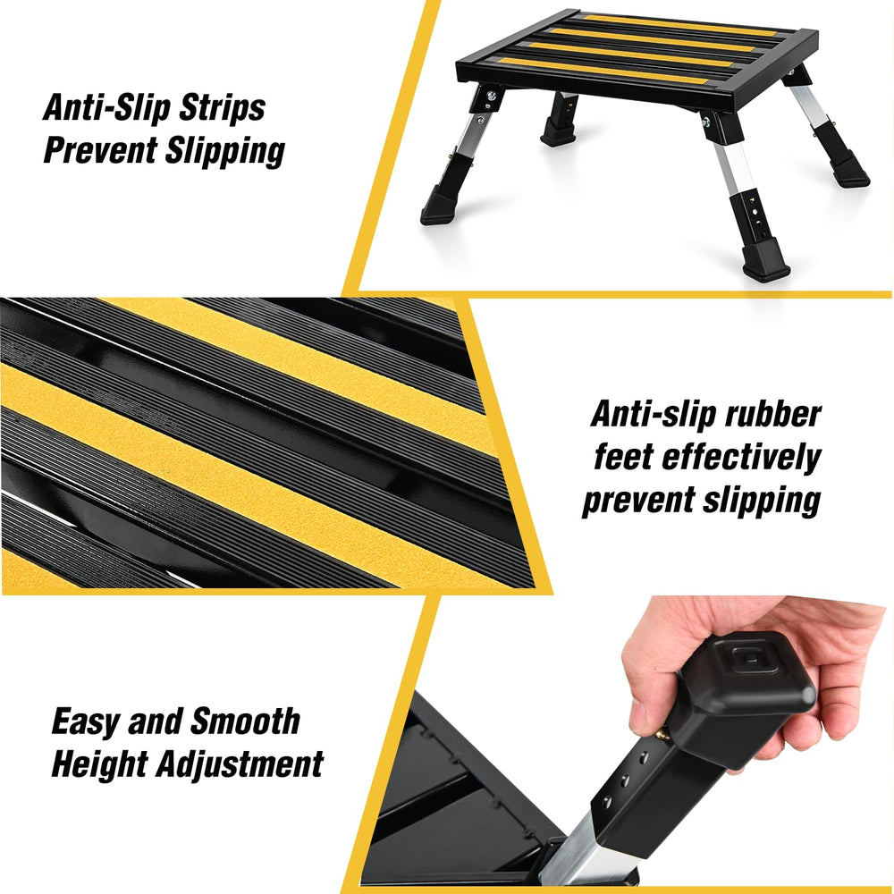 Nilight image of leg button mechanism demonstrating four-level height adjustment benefit