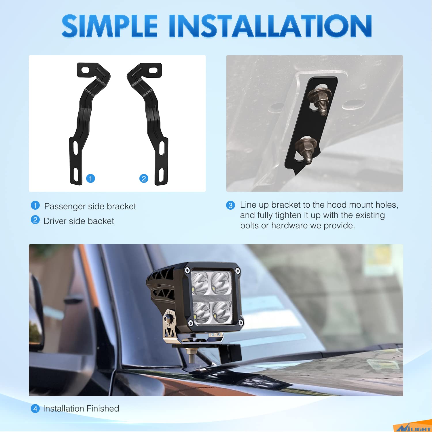 Nilight bracket beside tools showing compact, easy-install benefit