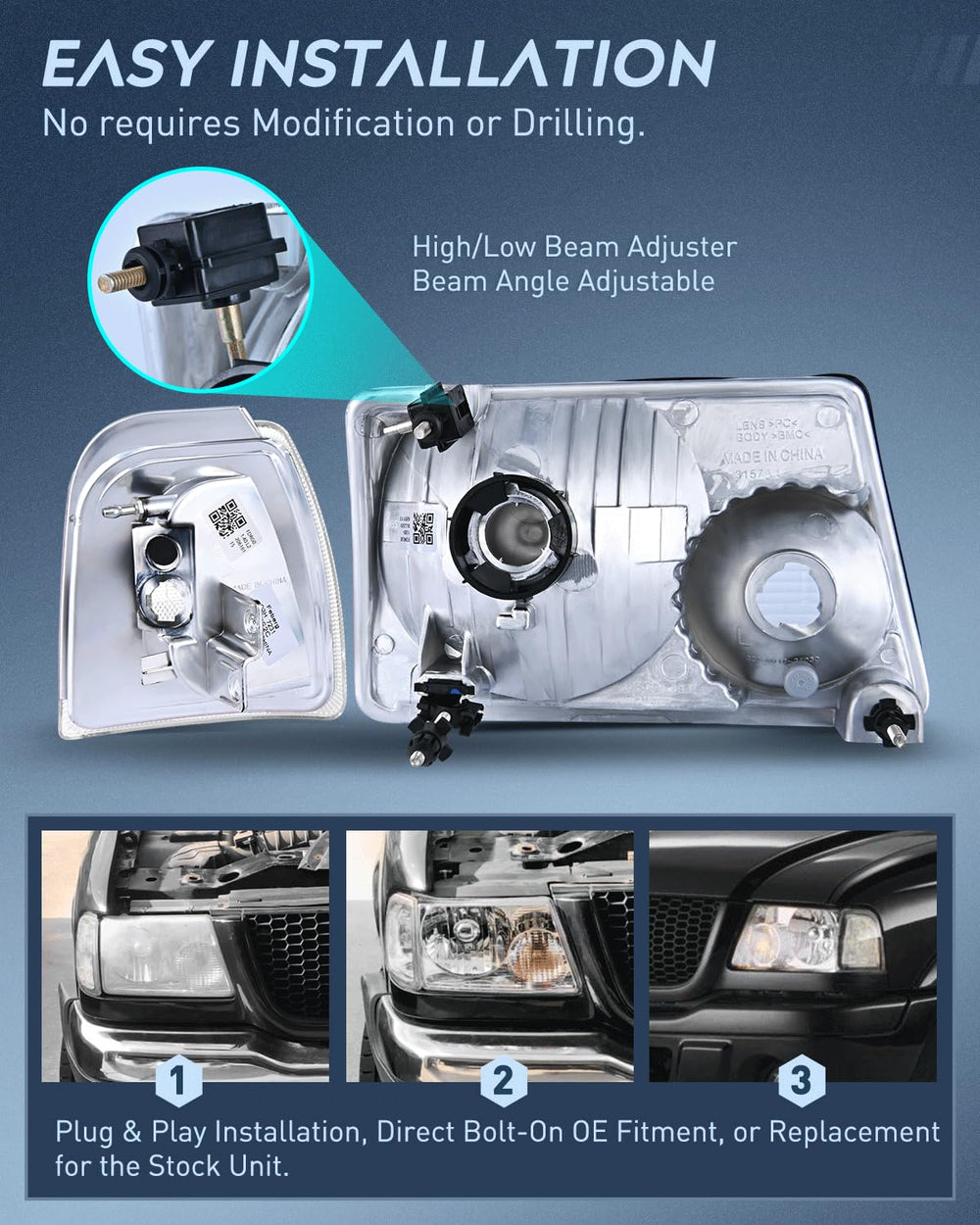 Nilight headlight beside ruler showing scale for correct sizing verification