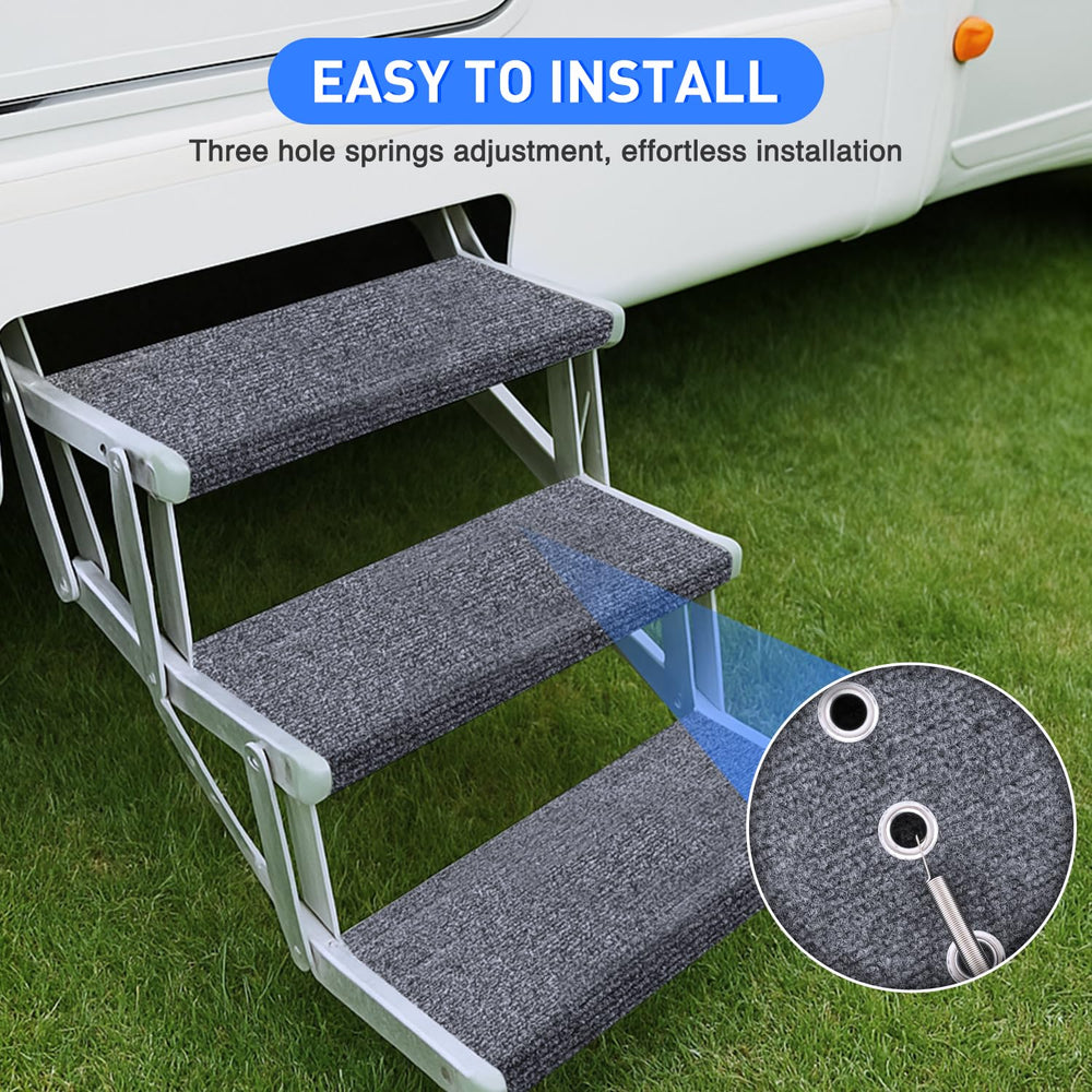Nilight wrapped on RV step demonstrating snug fit and improved traction benefits