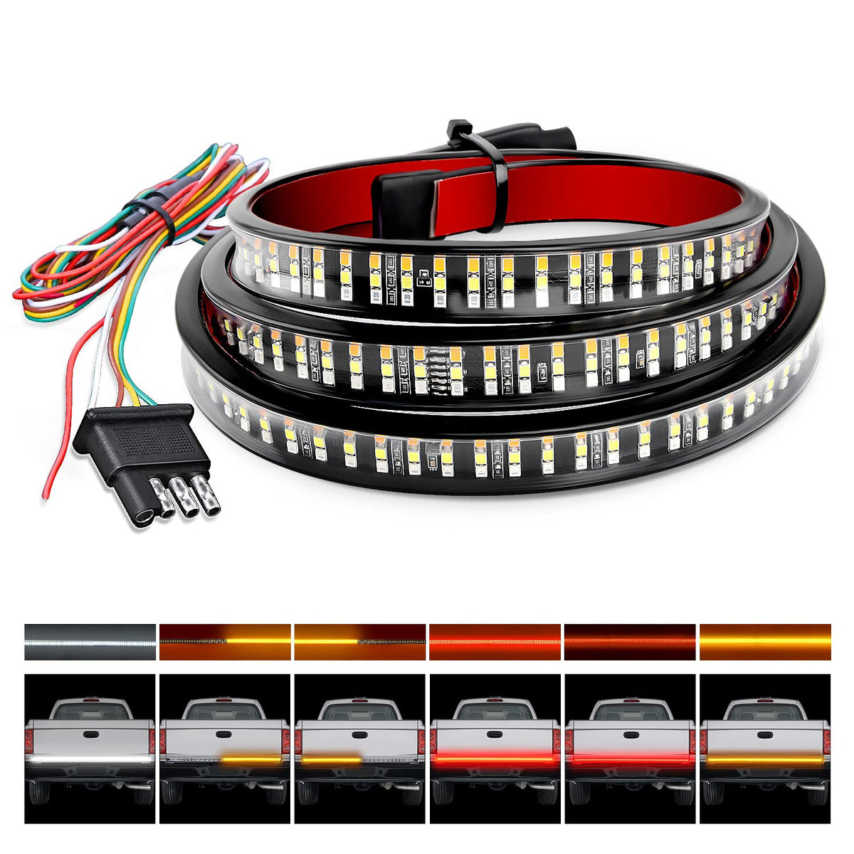 Nilight front view of 48 inch tailgate light strip showing full-length visibility benefit
