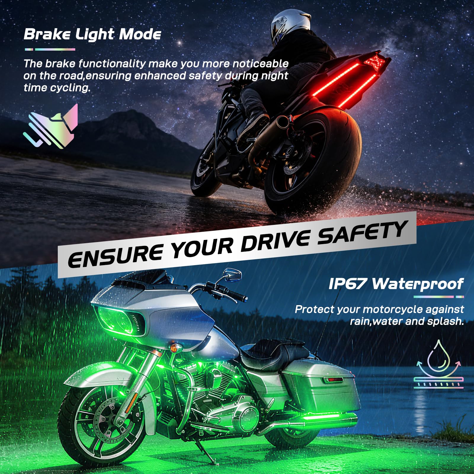 Nilight TL-35 installed under motorcycle seat highlighting accent lighting