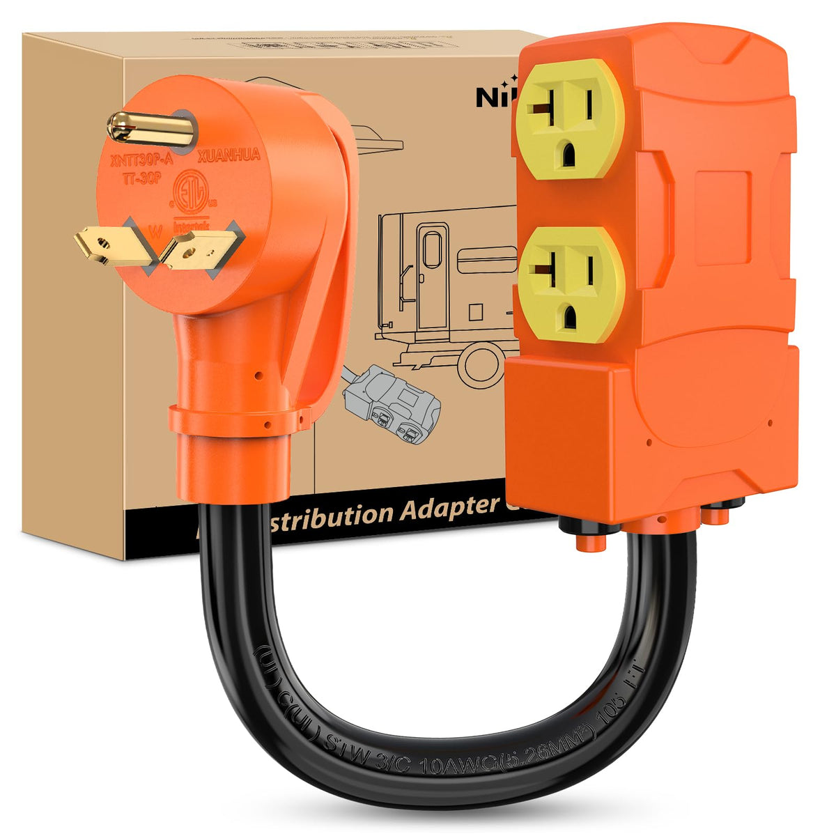 Nilight front view of TT-30 to four 5-15/20R outlets for convenient distribution