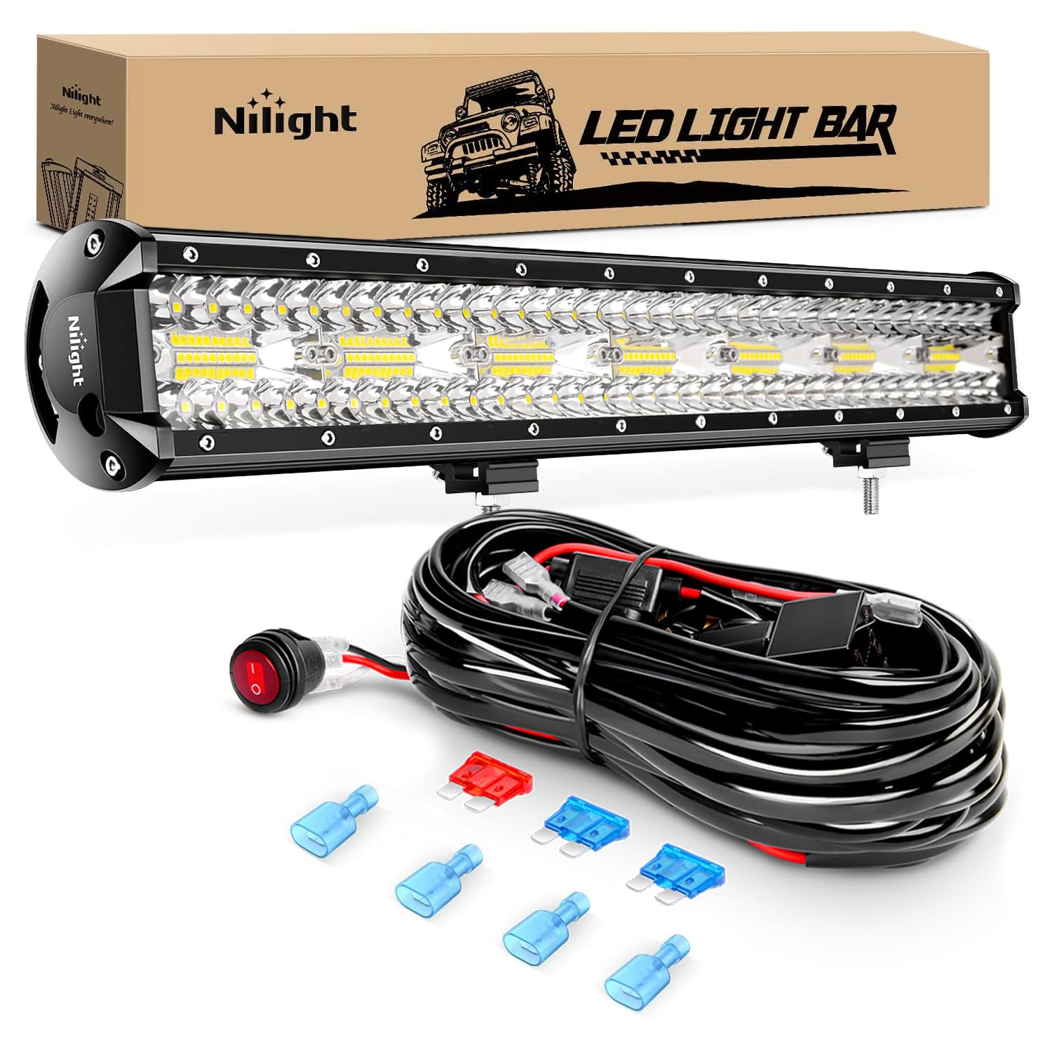 Nilight ZH409 front view showing triple-row LEDs and combined beam benefit